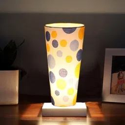 Devansh White Cotton Cylinder Table Lamps With White Square Wood Base-58