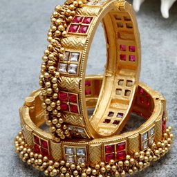 KARATCART Set of 2 Gold-Plated Stone Studded Bangle-53