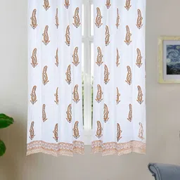 LIVING ROOTS White & Brown 2 Pieces Ethnic Motifs Printed Cotton Window Curtains-picture-48