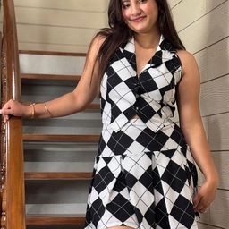 TANDUL Women Argyle Pattern Waistcoat & Skirt Co-ord Set-image-84