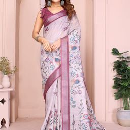 PAMPER YOURSELF Floral Linen Blend Saree-image-50