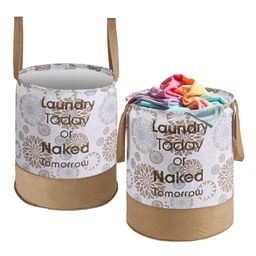 Kuber Industries Beige & White 2 Pieces Printed Foldable Laundry Bags-7