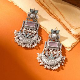 Yellow Chimes Silver-Plated Monalisa Studded & Beaded Contemporary Afghani Chandbalis-8