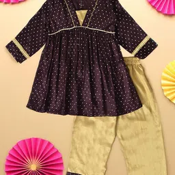 Bella Moda Girls Ethnic Motifs Printed A-Line Silk Crepe Kurti with Trousers-image-64