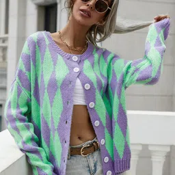 Oh Rare Women Argyle Cardigan-image-49