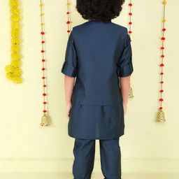 Ministitch Boys Ethnic Motifs Embroidered Thread Work Kurta with Pyjamas with Jaket image 5