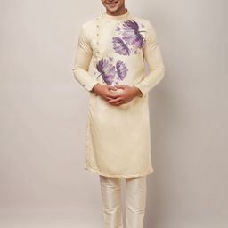 PulseIQ Floral Printed Band Collar Straight Kurta-image-31