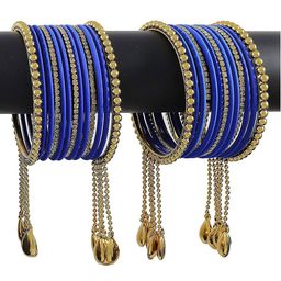 NMII 26 Pcs Zircon Gemstone Studded Chain & Latkan Work Antique Bangles-54