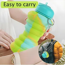 Kuber Industries Green Pack of 2 Collapsible Water Bottles With Flip Cap-600 ml Each image 4