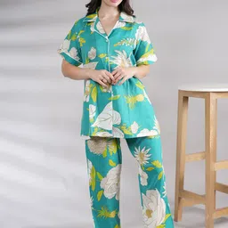Dreambe WomenFloral Printed Pure Cotton Night suit-image-100