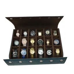 essart Green & Brown Textured Foldable 18-Watch Roll Organiser-image-8