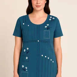 SANDPIPER Women Floral Printed Round Neck Cotton Longline Top-picture-34