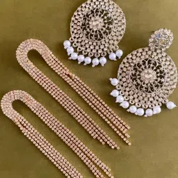 Anouk Set Of 2 Silver Plated Artificial Stones Studded & Beaded Contemporary Drop Earrings-18