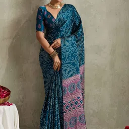 TIRA Bandhani Block Print Satin Saree-picture-8
