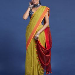 Taavi Women Bengali Woven Saree With Pom Pom Details-picture-42
