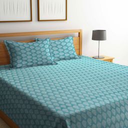 Myntra Elegant Homes Turquoise Blue & White Printed Cotton Double King Bed Cover-image-66