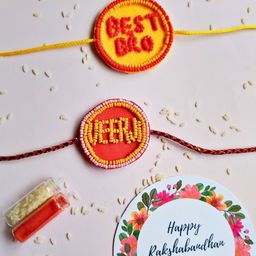 Sangria Set Of 2 Rakhi With Roli Chawal & Greeting Card-image-2