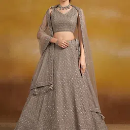 FABPIXEL Embroidered Sequinned Semi-Stitched Lehenga & Unstitched Blouse With Dupatta-0