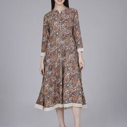 Saffron Threads Floral Print Fit & Flare Midi Dress-image-5