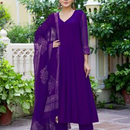 DIVASTRI Magic V-Neck Panelled Anarkali Kurta With Trousers & Dupatta-18