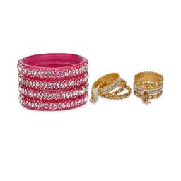 SOMIL Set Of 6 Pink Alloy Artificial Stones and Beads Bangles-image-72