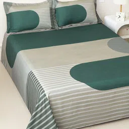 Story@home Brown & Green Geometric 300 TC King Bedsheet with 2 Pillow Covers-image-36