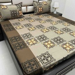Pure Decor Brown & Beige Ethnic Motifs 260 TC Queen Bedsheet with 2 Pillow Covers-image-50