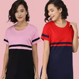 Christy World Women Pack of 2 Regular Fit Colourblocked T-shirt-picture-41
