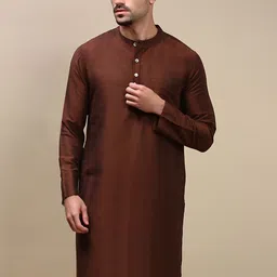 WHITE HEART Band Collar Jacquard Straight Kurta-image-76