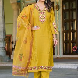 TWINS LADY Women Ethnic Motifs Embroidered Regular Thread Work Kurta with Trousers & With Dupatta-47