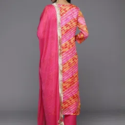 KSUT Lehariya Printed Yoke And Border Round Neck Kurta With Trouser & Dupatta image 5