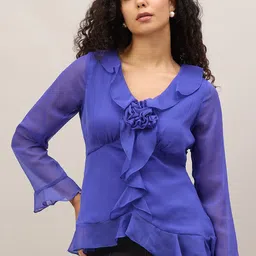The Roadster Lifestyle Co. Women V-Neck Bell Sleeves Top-picture-44
