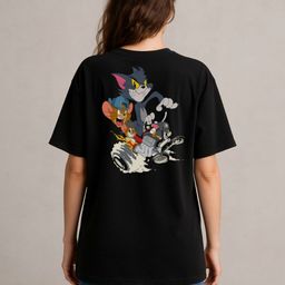 Anikmart Women Tom & Jerry Dri-FIT Graphic Printed Round Neck Cotton Oversized T-shirt-image-55