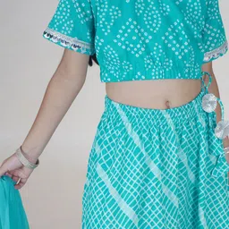 KiddoPanti Girls Bandhani Printed Ready to Wear Lehenga & Blouse With Dupatta image 4