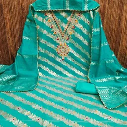 HERE&NOW Women Blue Embroidered Art Silk Unstitched Dress Material-picture-20