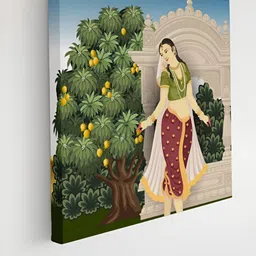 SAF Green & Brown Royal Lady with Mango Tree Printed Canvas Wall Art-image-55