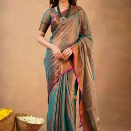 Trendmalls Women Handloom Tissue Cotton Saree with Unstitched Blouse Piece-image-47