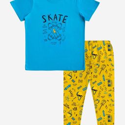 x2o Boys Blue & Yellow Printed Pure Cotton T-shirt with Joggers-picture-22