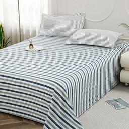 Story@home Aviator Blue & Grey Striped 240 TC Cotton King Bedsheet with 2 Pillow Covers-image-85