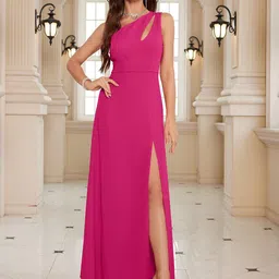 Outzidr Women Solid One Shoulder A-Line Maxi Dress-picture-49