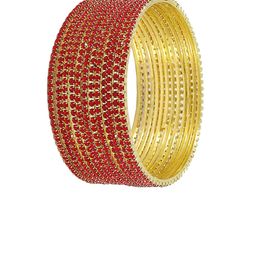 NMII Set of 12 Zircon Studded worked Glossy Finished Metal Bangles-image-55