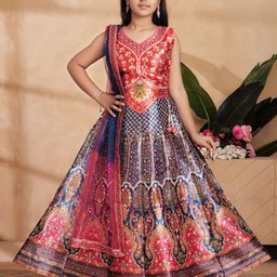 BAESD Girls Floral Printed Mirror Work Ready to Wear Lehenga & Blouse With Dupatta-picture-41