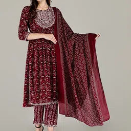 Parth Fab Ethnic Motifs Embroidered Thread Work Kurta With Trouser & Dupatta image 1