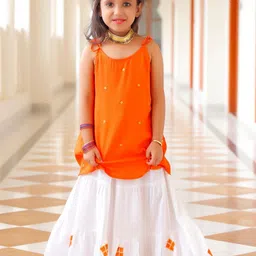 Thread & Button Girls Saffron Orange Skirt Set-picture-12