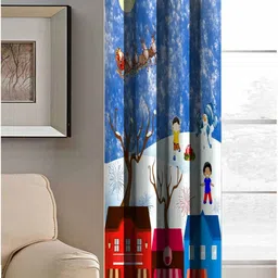 Aura Blue & White Snowman Printed Light Blocking Window Curtain-picture-31