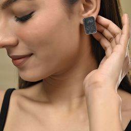 Silvermerc Designs Gold-Plated Square Shaped Artificial Stone Studs Earrings image 2
