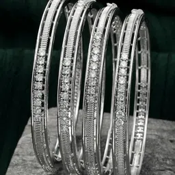 KARATCART Set Of 4 Silver-Plated AD-Studded Bangles-13