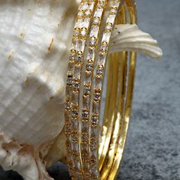 KARATCART Set Of 4 Gold-Plated AD Studded Handcrafted Bangles-25