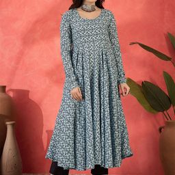 Sangria Ethnic Motifs Printed Empire Anarkali Kurta With Trousers & Dupatta-39