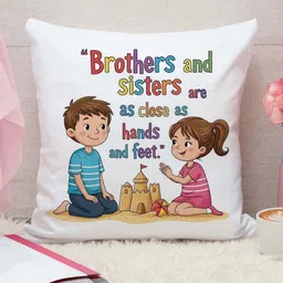 THE QUIRKY HOME White & Pink Printed Square-Shaped Rakshabandhan Gift Pre-Filled Cushion-image-86